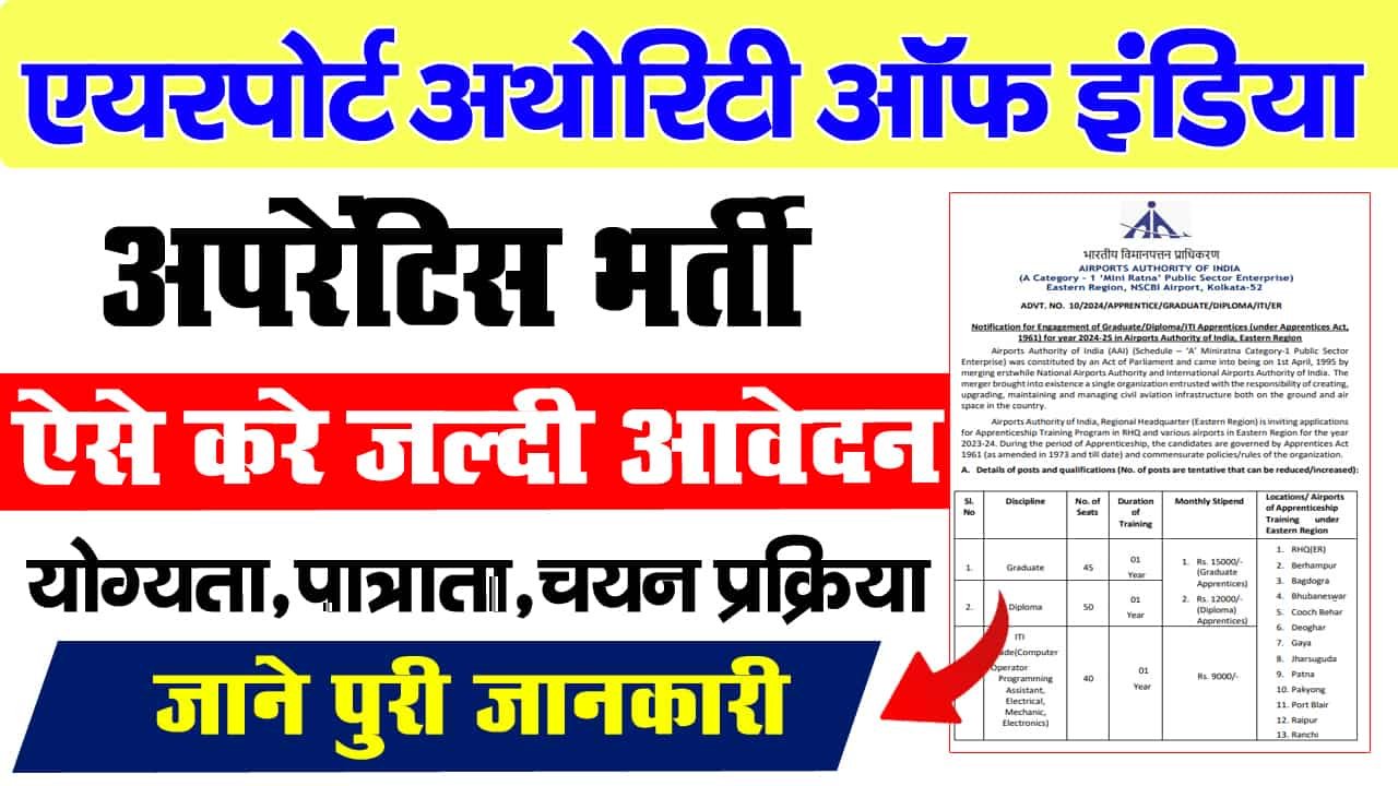 AAI Apprentice Vacancy 2024-एयरपोर्ट ऑथोरिटी ऑफ़ इंडिया में आई नई अपरेंटिस भर्ती ऑनलाइन शुरू