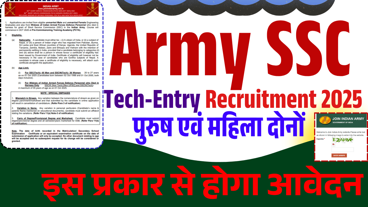 Army SSC Tech Entry Recruitment 2025: भारतीय सेना एसएससी टेक प्रवेश 2025: विस्तृत जानकारी