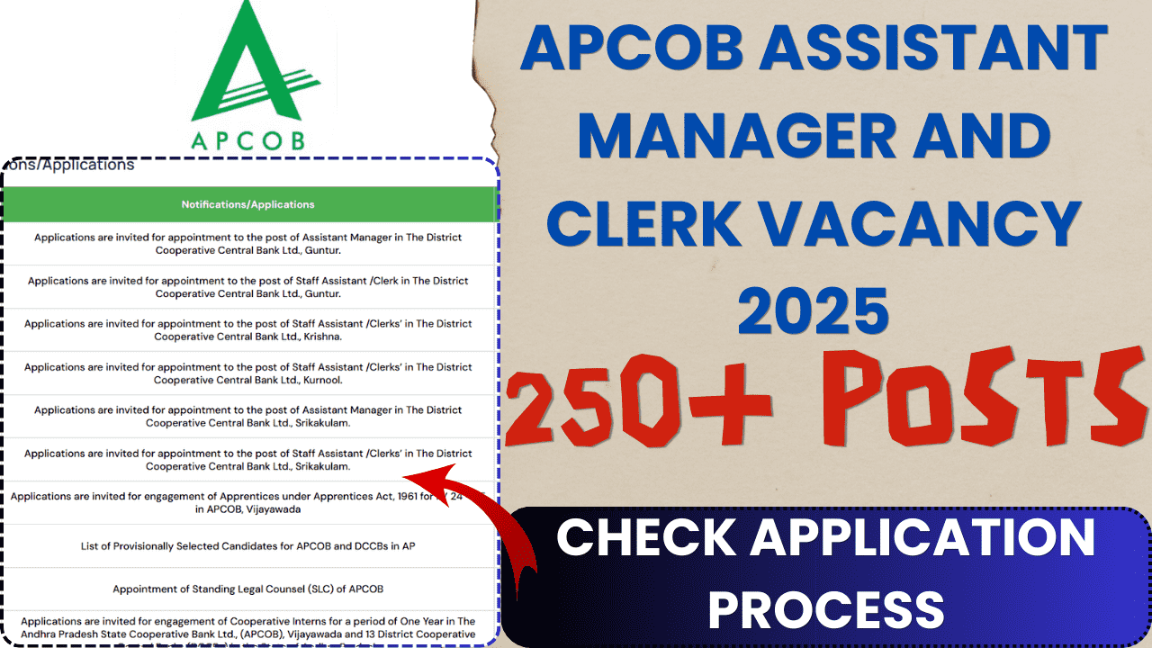 APCOB Assistant Manager and Clerk Vacancy 2025:आंध्र प्रदेश को-ऑपरेटिव बैंक में नौकरी पाने का शानदार मौका